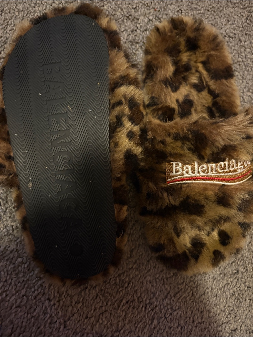 Balenciaga Brown Leopard Faux-Fur Slide Sandals - Picture 2 of 2